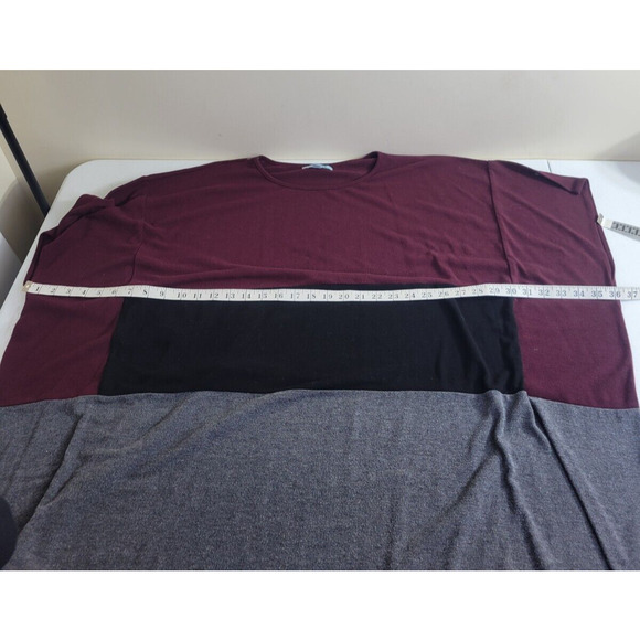 She + Sky Short Sleeve Top Red Colorblock Crew Neck Oversized Women's One Size - Picture 5 of 8